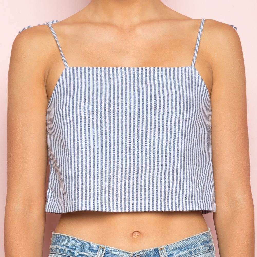 brandy striped crop tank with tie straps